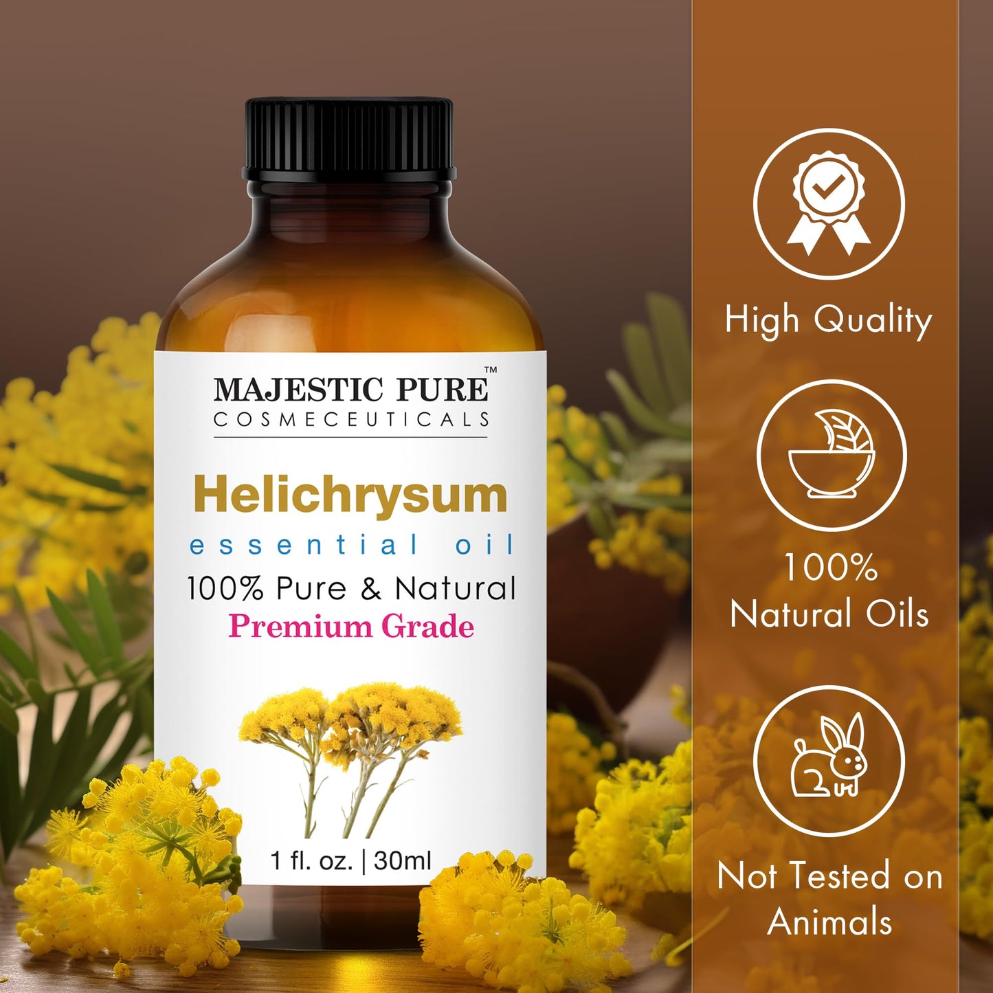 Majestic Pure Helichrysum Essential Oil 1oz – Pure, Natural, Glass Dropper