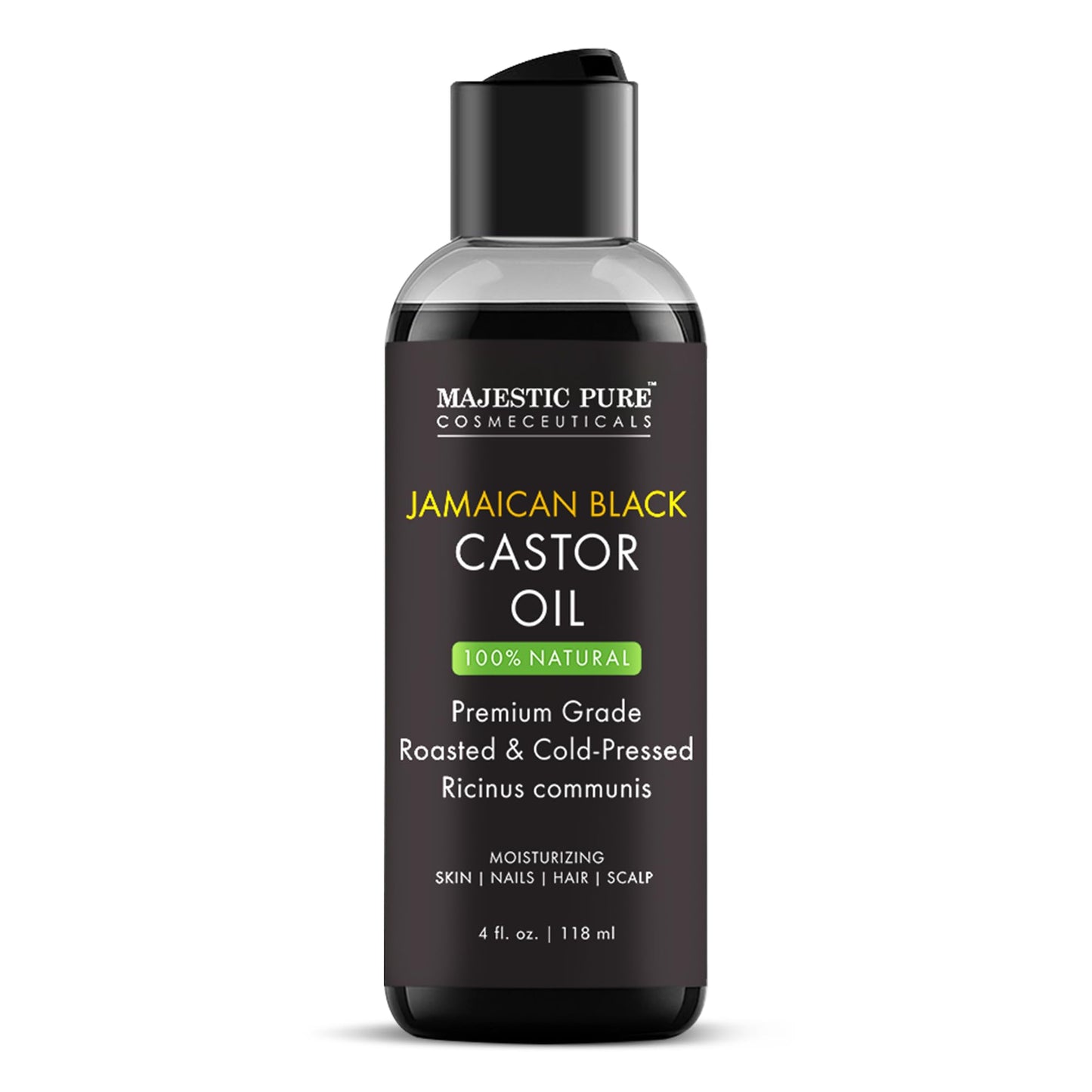Majestic Pure Jamaican Black Castor Oil – 4 Fl Oz | 100% Pure, Cold-Pressed, Hexane Free