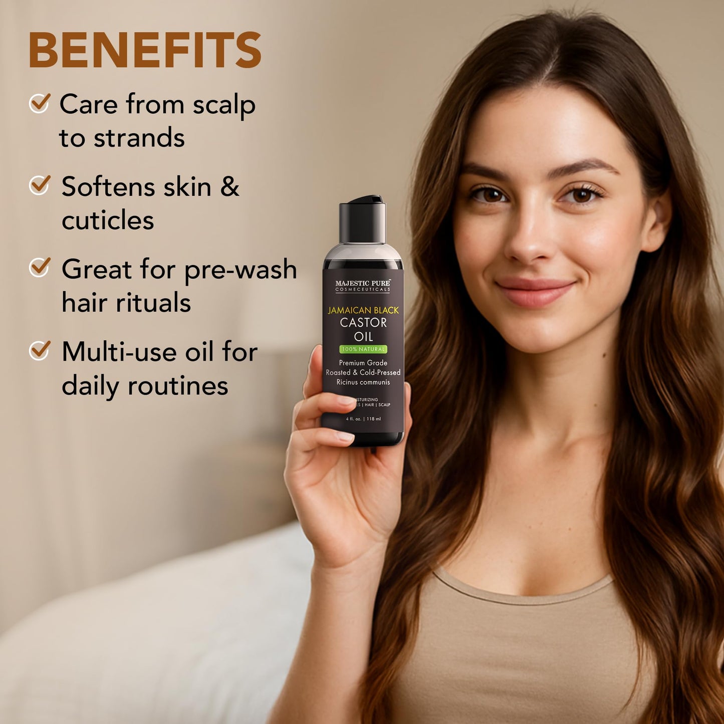 Majestic Pure Jamaican Black Castor Oil – 4 Fl Oz | 100% Pure, Cold-Pressed, Hexane Free