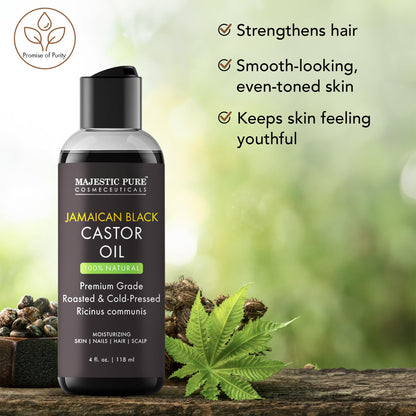 Majestic Pure Jamaican Black Castor Oil – 4 Fl Oz | 100% Pure, Cold-Pressed, Hexane Free