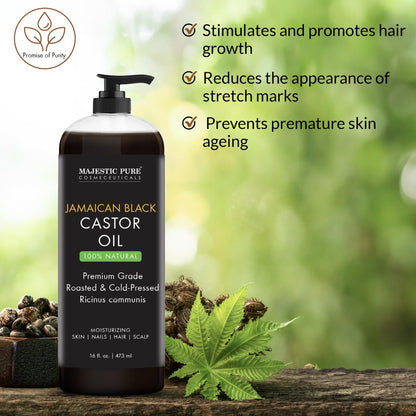 MAJESTIC PURE Jamaican Black Castor Oil – 16 oz, Non-GMO, Hair Care & Nourishing