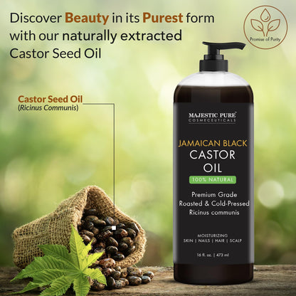 MAJESTIC PURE Jamaican Black Castor Oil – 16 oz, Non-GMO, Hair Care & Nourishing
