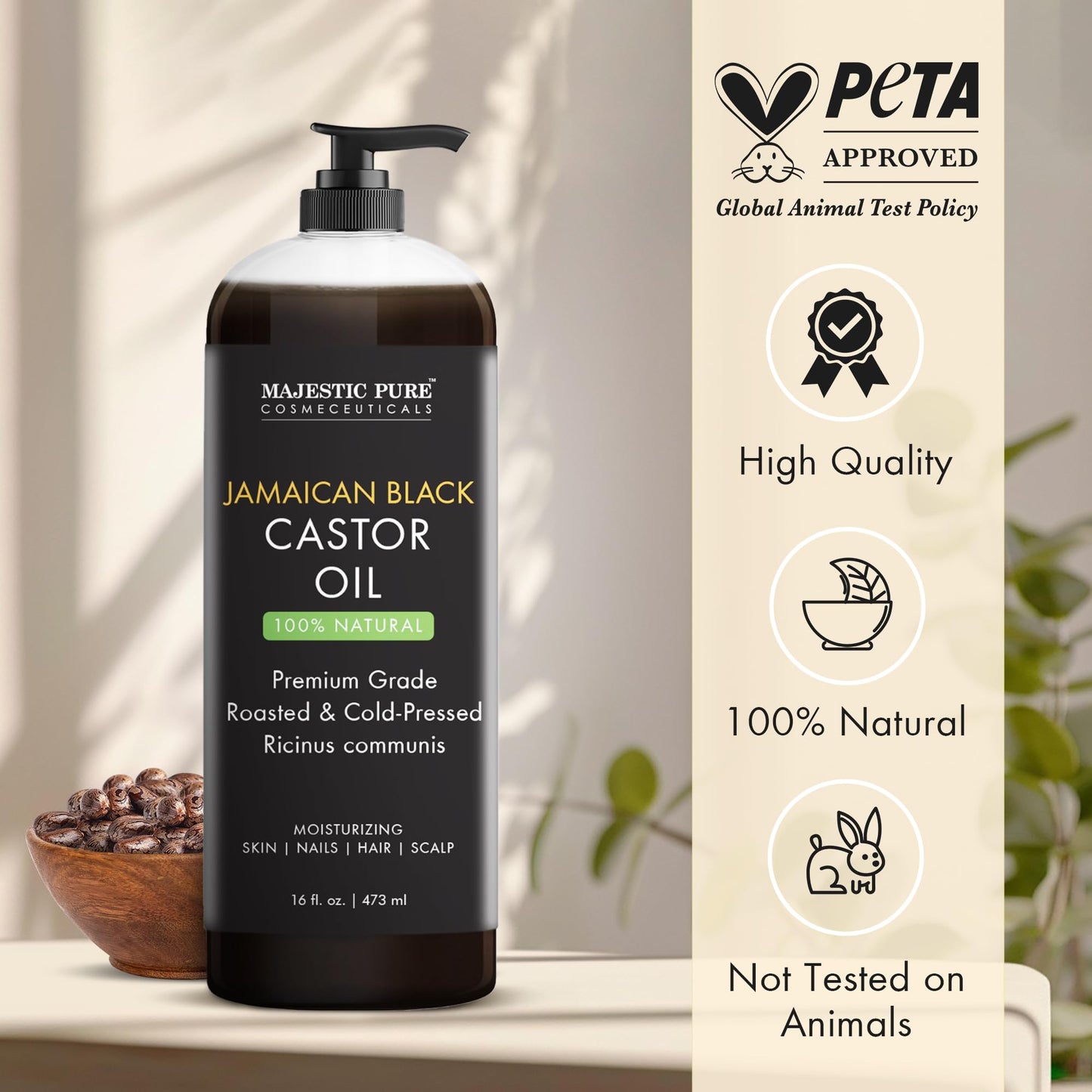 MAJESTIC PURE Jamaican Black Castor Oil – 16 oz, Non-GMO, Hair Care & Nourishing