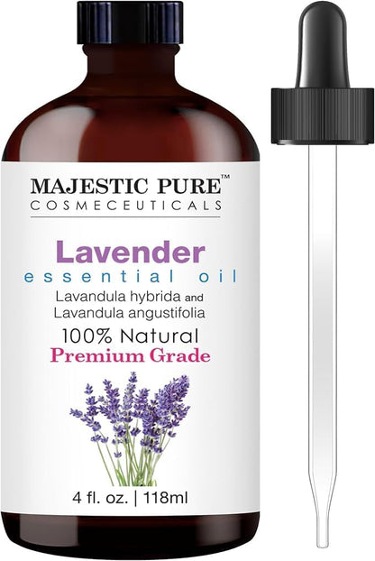 Majestic Pure Lavender Essential Oil with Glass Dropper - 100% Pure & Natural - 4 Fl Oz