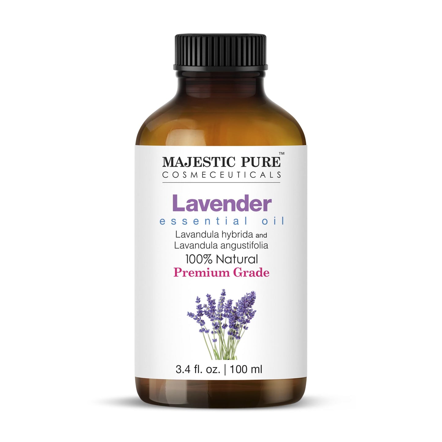 Majestic Pure Lavender Essential Oil - 3.4 Fl Oz, 100% Pure & Natural, Glass Dropper