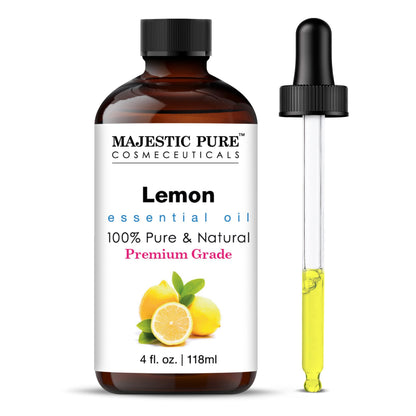 Majestic Pure Lemon Essential Oil - Glass Dropper, 100% Pure & Natural, 4 Fl Oz