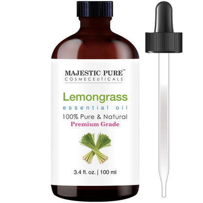 Majestic Pure Lemongrass Essential Oil - 100% Pure & Natural, 3.4 Fl Oz, Dropper Bottle