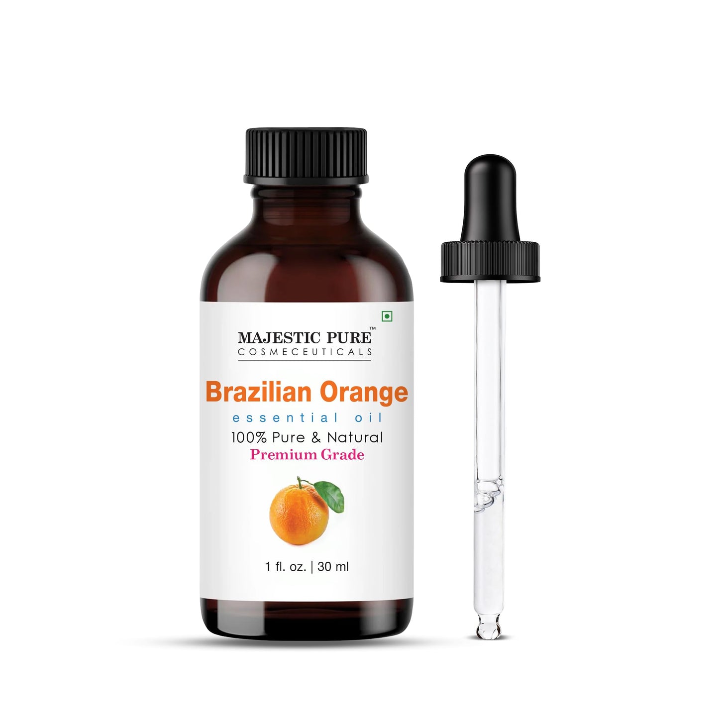 Majestic Pure Essential Oil with Glass Dropper - 100% Pure and Natural - Essential Oils for Diffuser, Aromatherapy, Soap and Candle Making, Brazillian Orange Essential Oil, Orange Oil, 1 Fl Oz