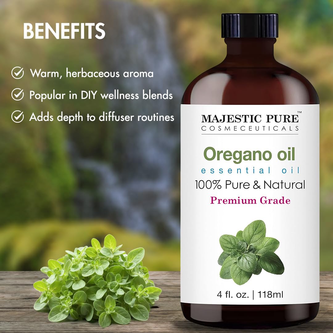 Majestic Pure Oregano Essential Oil 4oz - 100% Pure & Natural with Glass Dropper