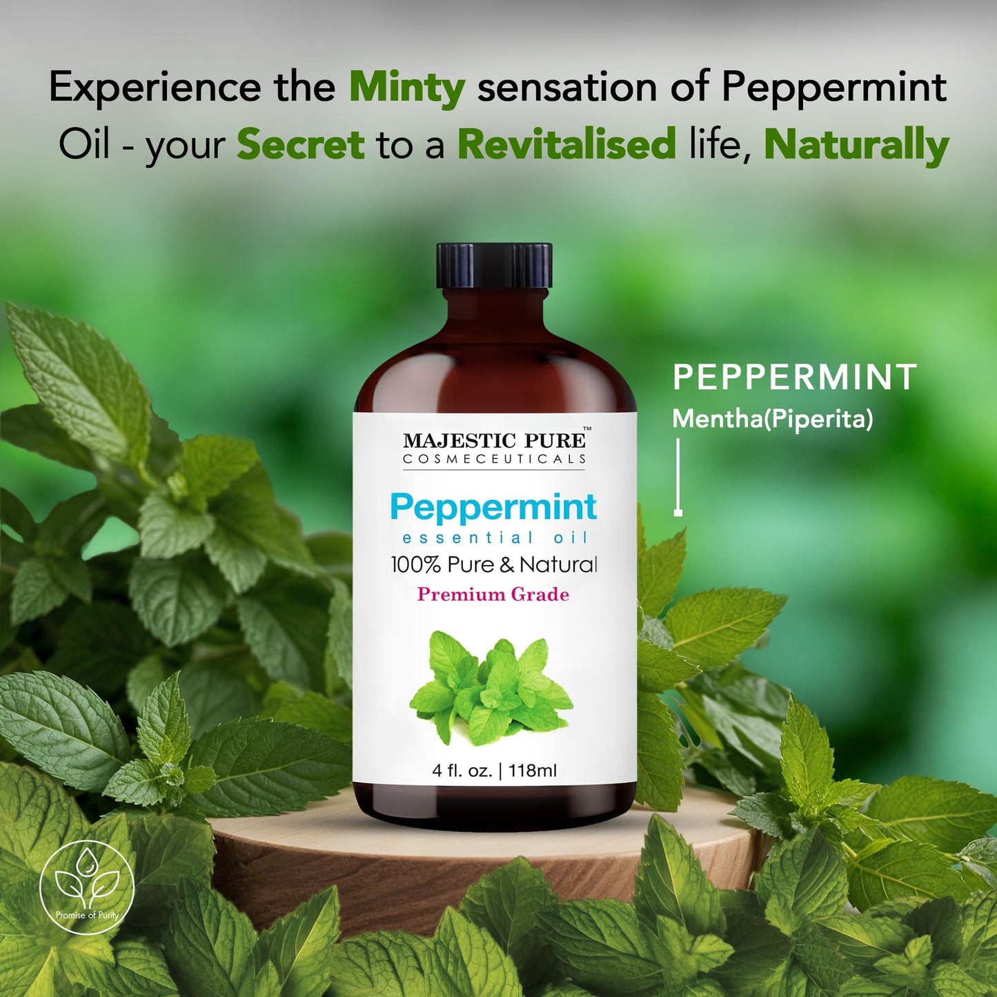 Majestic Pure Peppermint Essential Oil 4 Oz – 100% Pure & Natural, Glass Dropper