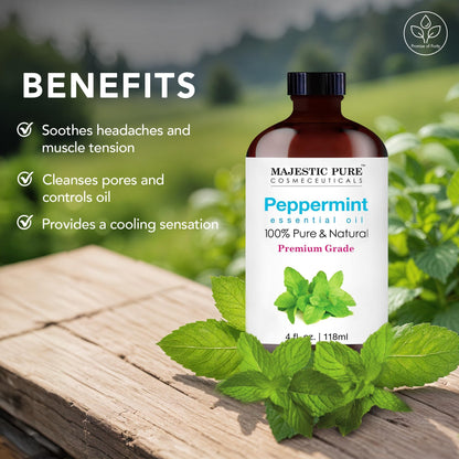 Majestic Pure Peppermint Essential Oil 4 Oz – 100% Pure & Natural, Glass Dropper