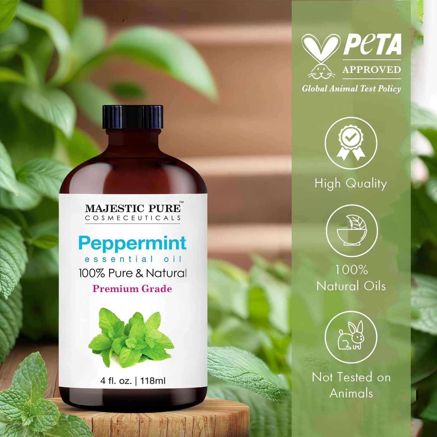 Majestic Pure Peppermint Essential Oil 4 Oz – 100% Pure & Natural, Glass Dropper