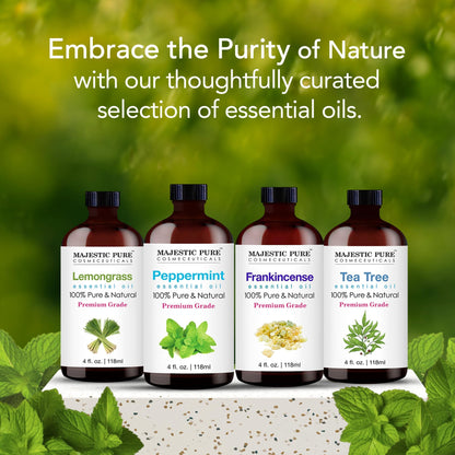 Majestic Pure Peppermint Essential Oil 4 Oz – 100% Pure & Natural, Glass Dropper