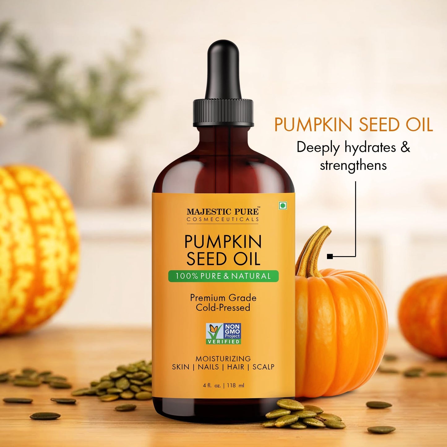 Majestic Pure Pumpkin Seed Oil – 100% Pure, Cold-Pressed, 4 oz