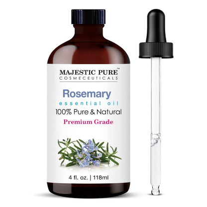 Majestic Pure Rosemary Essential Oil - 4 oz, 100% Pure & Natural in Amber Glass Dropper