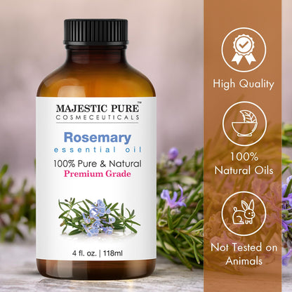 Majestic Pure Rosemary Essential Oil - 4 oz, 100% Pure & Natural in Amber Glass Dropper