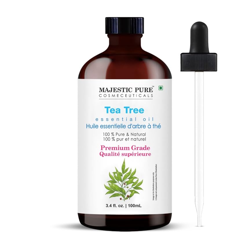 Majestic Pure Tea Tree Essential Oil – 3.4 Fl Oz, 100% Pure & Natural with Glass Dropper