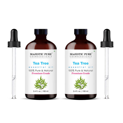 Majestic Pure Tea Tree Essential Oil – 100% Pure & Natural, Glass Dropper, 3.4 Fl Oz Pack of 2