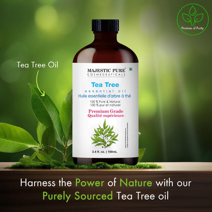 Majestic Pure Tea Tree Essential Oil – 3.4 Fl Oz, 100% Pure & Natural with Glass Dropper