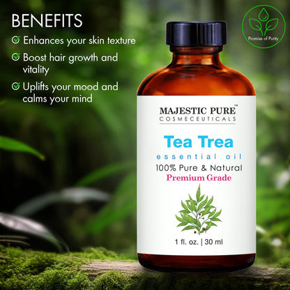 Majestic Pure Tea Tree Essential Oil with Glass Dropper – 100% Pure, 1oz
