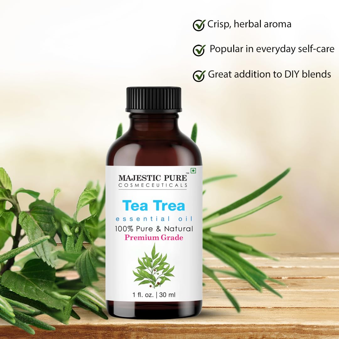 Majestic Pure Tea Tree Essential Oil with Glass Dropper – 100% Pure, 1oz