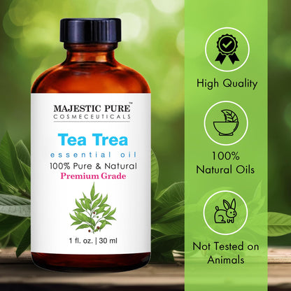 Majestic Pure Tea Tree Essential Oil with Glass Dropper – 100% Pure, 1oz