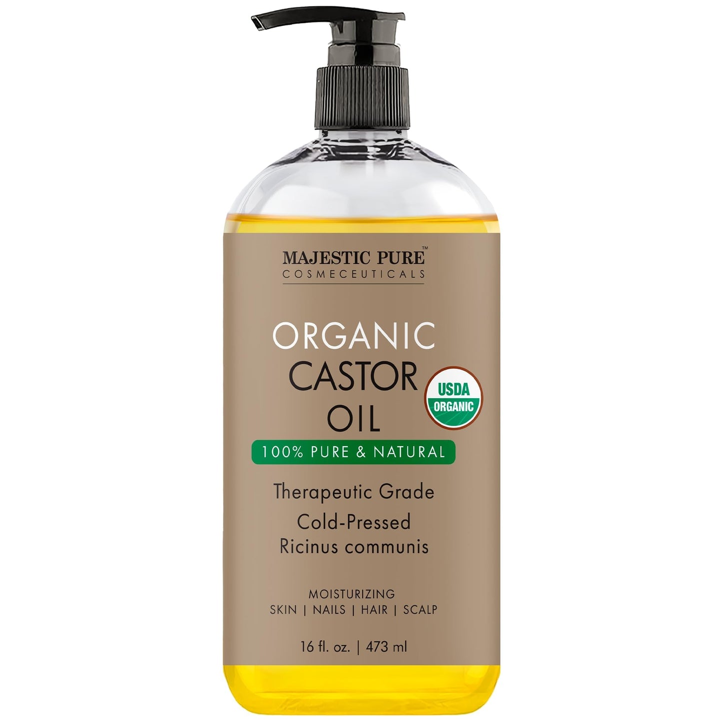 Majestic Pure USDA Organic Castor Oil - 16 Fl Oz | 100% Pure & Natural, Cold Pressed, Hexane Free