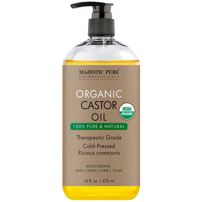 Majestic Pure USDA Organic Castor Oil - 16 Fl Oz | 100% Pure & Natural, Cold Pressed, Hexane Free