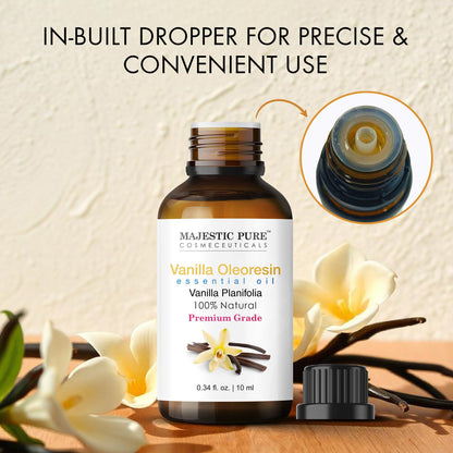 Majestic Pure Vanilla Essential Oil with Glass Dropper – 0.3 Fl Oz (10 ml) – 100% Pure & Natural
