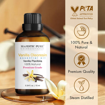 Majestic Pure Vanilla Essential Oil with Glass Dropper – 0.3 Fl Oz (10 ml) – 100% Pure & Natural