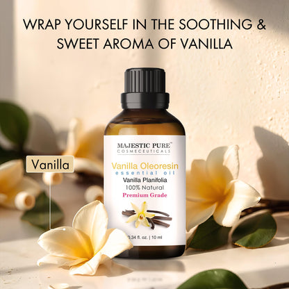 Majestic Pure Vanilla Essential Oil with Glass Dropper – 0.3 Fl Oz (10 ml) – 100% Pure & Natural