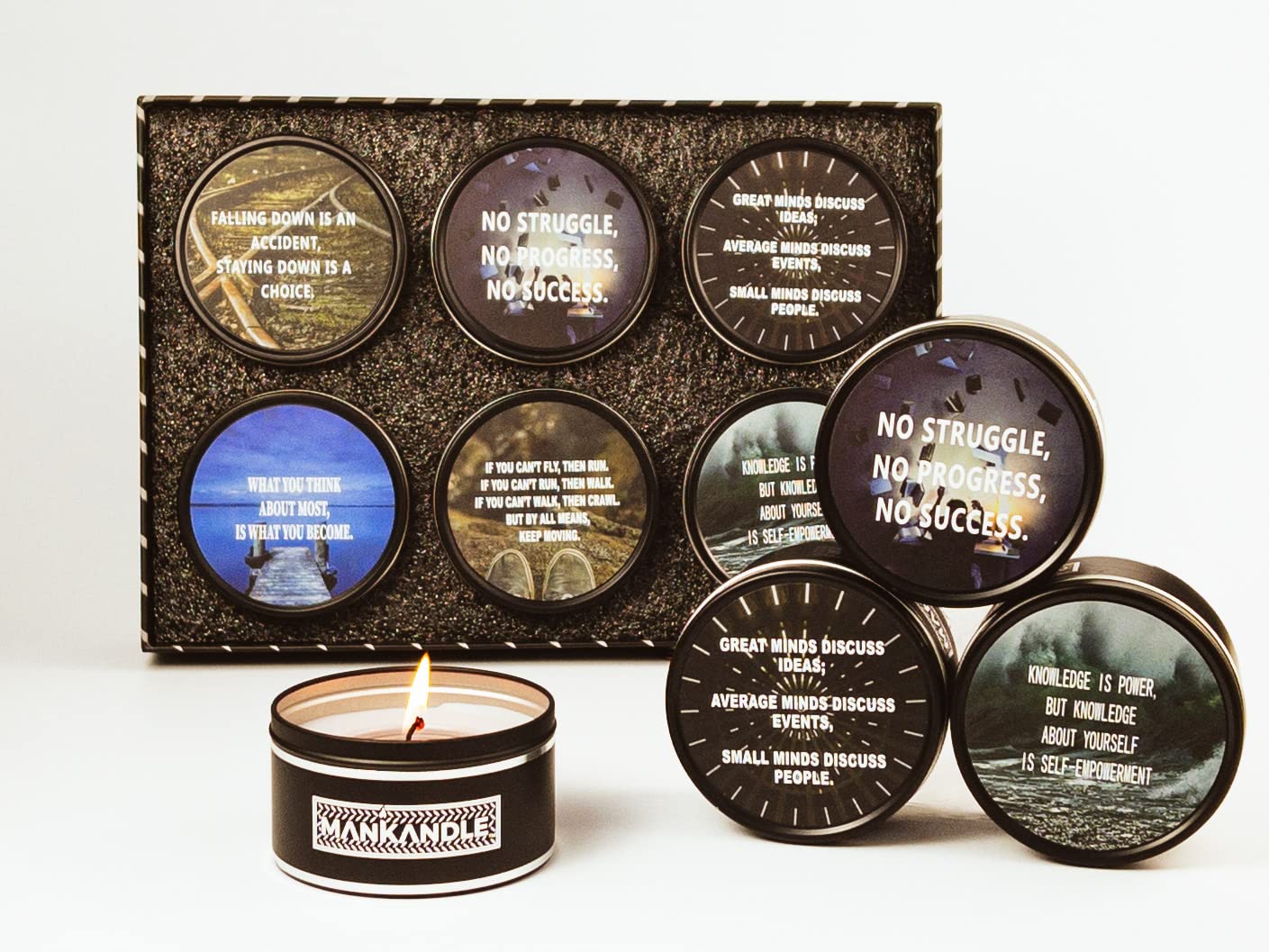 Majestic Zen Aromatherapy Candles for Men Gift Set | 6-Pack Soy Wax with Inspirational Quotes