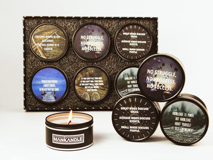 Majestic Zen Aromatherapy Candles for Men Gift Set | 6-Pack Soy Wax with Inspirational Quotes