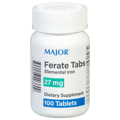 Major 27 mg Ferate Tabs - Ferrous Gluconate Iron Supplement, 100 Count (1 Pack)