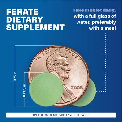 Major 27 mg Ferate Tabs - Ferrous Gluconate Iron Supplement, 100 Count (1 Pack)