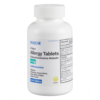 MAJOR 4 Hour Allergy Tablets – Chlorpheniramine 4 mg, 1000 Count