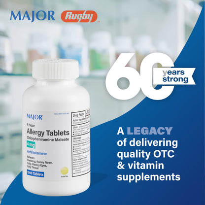 MAJOR 4 Hour Allergy Tablets – Chlorpheniramine 4 mg, 1000 Count