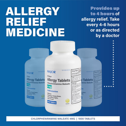 MAJOR 4 Hour Allergy Tablets – Chlorpheniramine 4 mg, 1000 Count