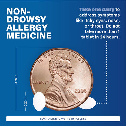 MAJOR Allergy Loratadine 10 mg Tablets – Non-Drowsy 24-Hour Relief (Adults & Kids 6+) | 300 Tablets