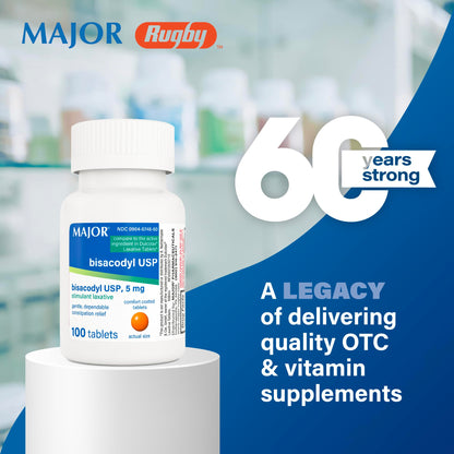 MAJOR Bisacodyl USP 5mg – Gentle Stimulant Laxative Tablets, 100 Count (3-Pack)