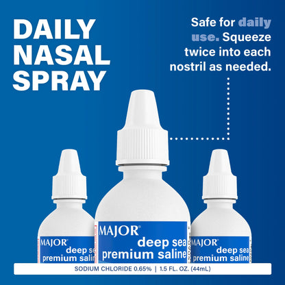 MAJOR Deep Sea Premium Saline Nasal Spray 0.65% — Dry Nose Relief, 1.5 fl oz, 3-Pack