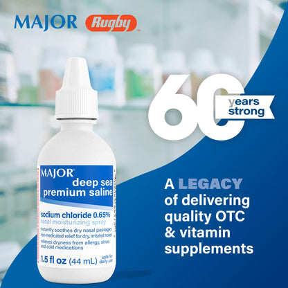 MAJOR Deep Sea Premium Saline Nasal Spray 0.65% — Dry Nose Relief, 1.5 fl oz, 3-Pack
