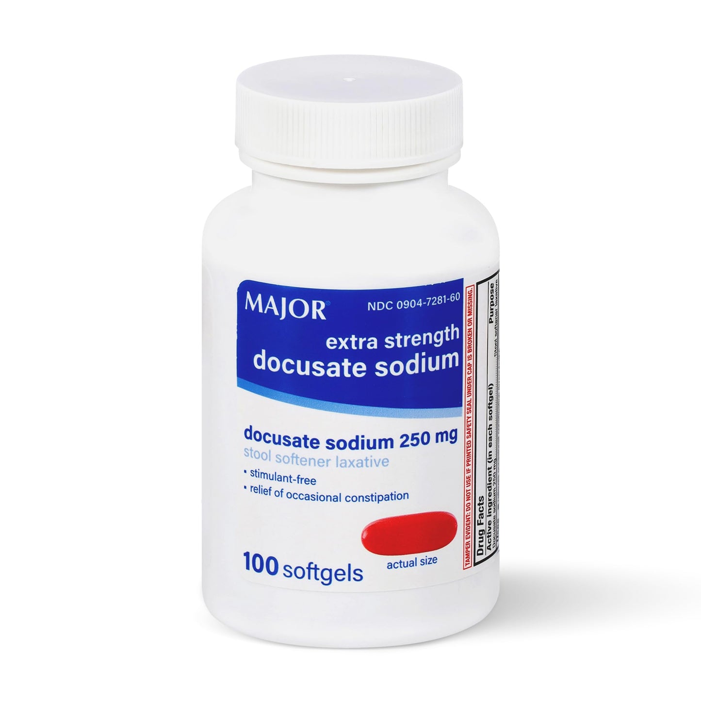MAJOR Docusate Sodium 250 mg Extra Strength Stool Softener – Stimulant-Free Laxative, 100 Softgels