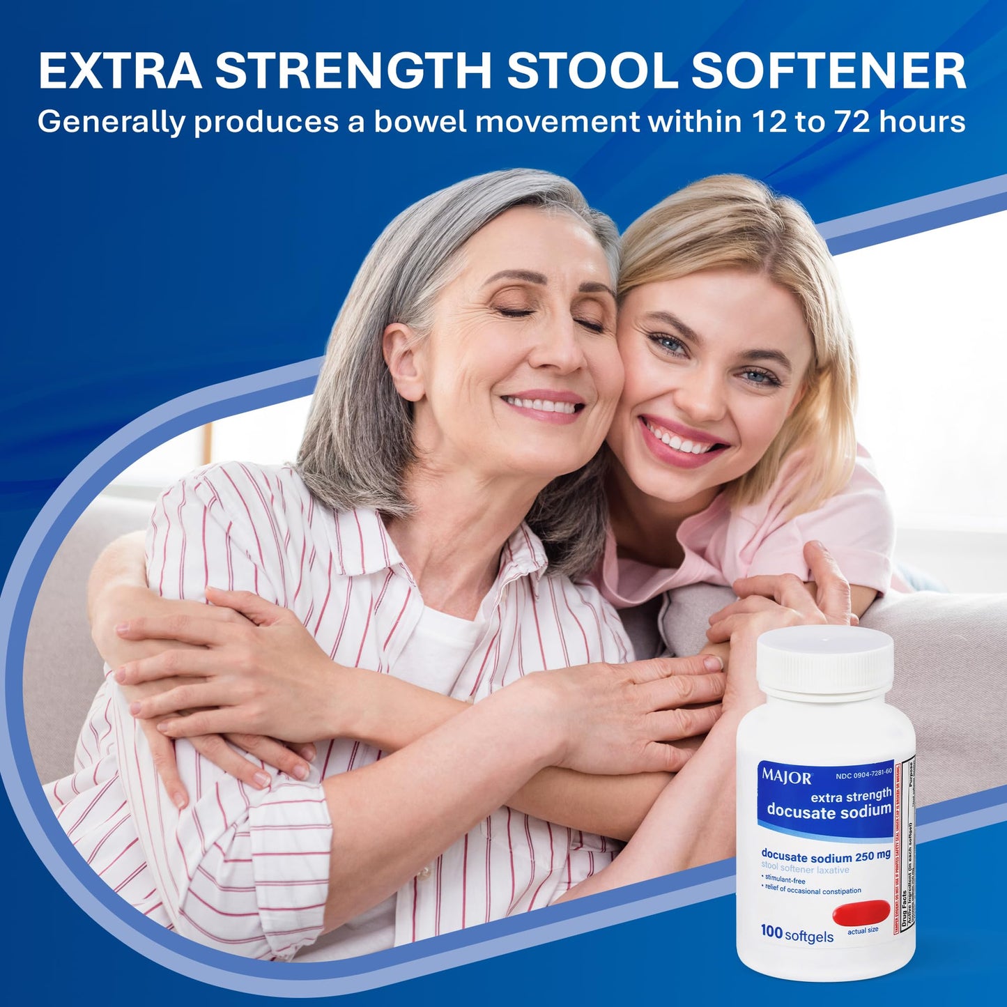 MAJOR Docusate Sodium 250 mg Extra Strength Stool Softener – Stimulant-Free, 100 Softgels (3 Pack)