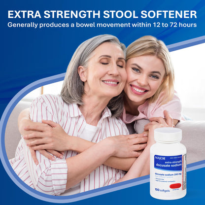 MAJOR Docusate Sodium 250 mg Extra Strength Stool Softener – Stimulant-Free, 100 Softgels (3 Pack)