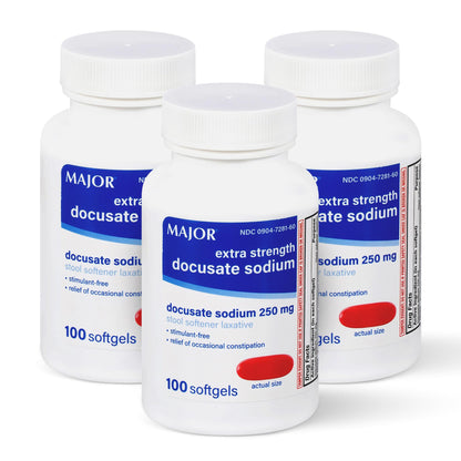 MAJOR Docusate Sodium 250 mg Extra Strength Stool Softener – Stimulant-Free, 100 Softgels (3 Pack)