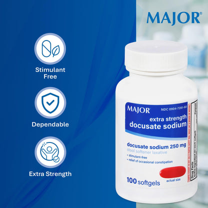 MAJOR Docusate Sodium 250 mg Extra Strength Stool Softener – Stimulant-Free, 100 Softgels (3 Pack)