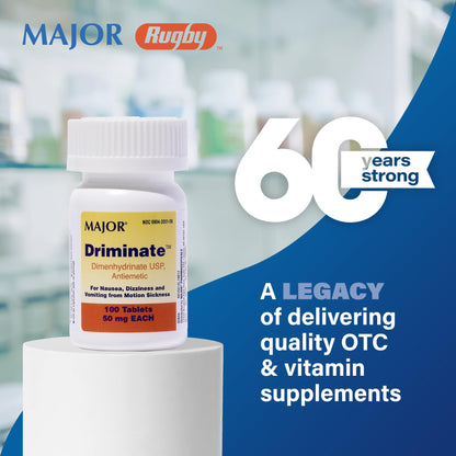 MAJOR Driminate Dimenhydrinate 50mg Motion Sickness Tablets – 100 Count