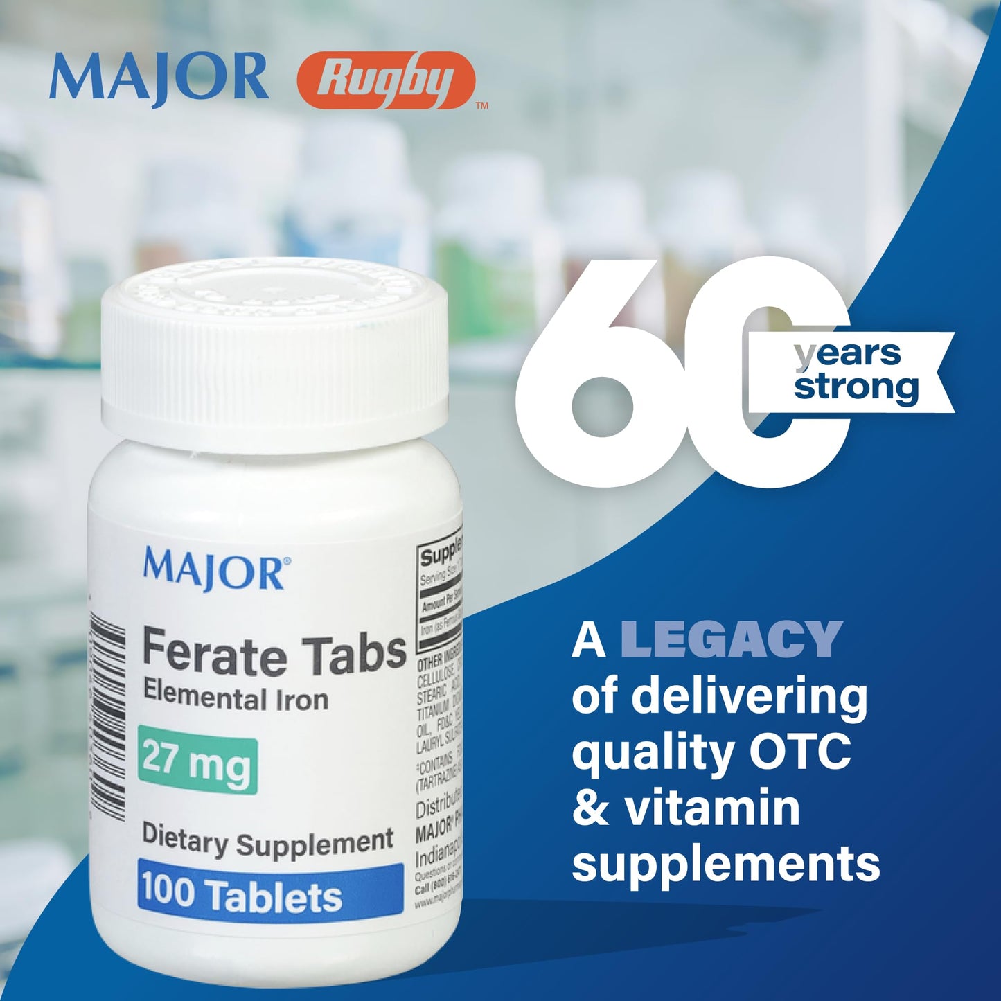 Major 27 mg Ferate Tabs – Ferrous Gluconate Iron Supplement (3 Pack, 100 Count)