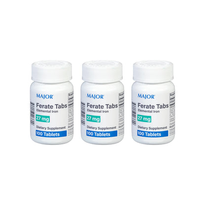 Major 27 mg Ferate Tabs – Ferrous Gluconate Iron Supplement (3 Pack, 100 Count)